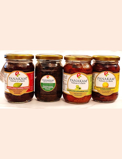 Rajapalayam Pickles Combo - 4 Pickles - Mango, Mango Pepper, Dhabakkai & Gooseberry